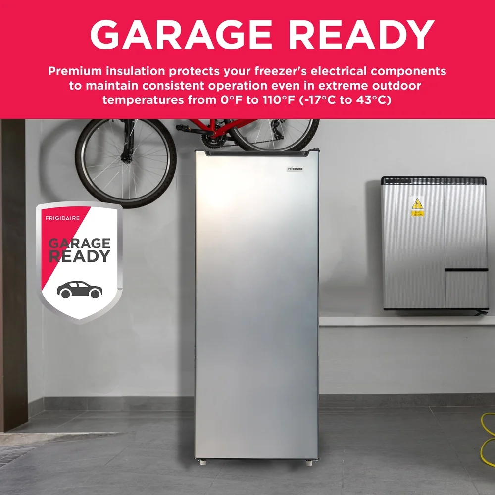 6.5 Cu Ft Upright Freezer Adjustable Temperature Control 6 Wire Shelves Manual Defrost Space Saving Design Platinum Finish