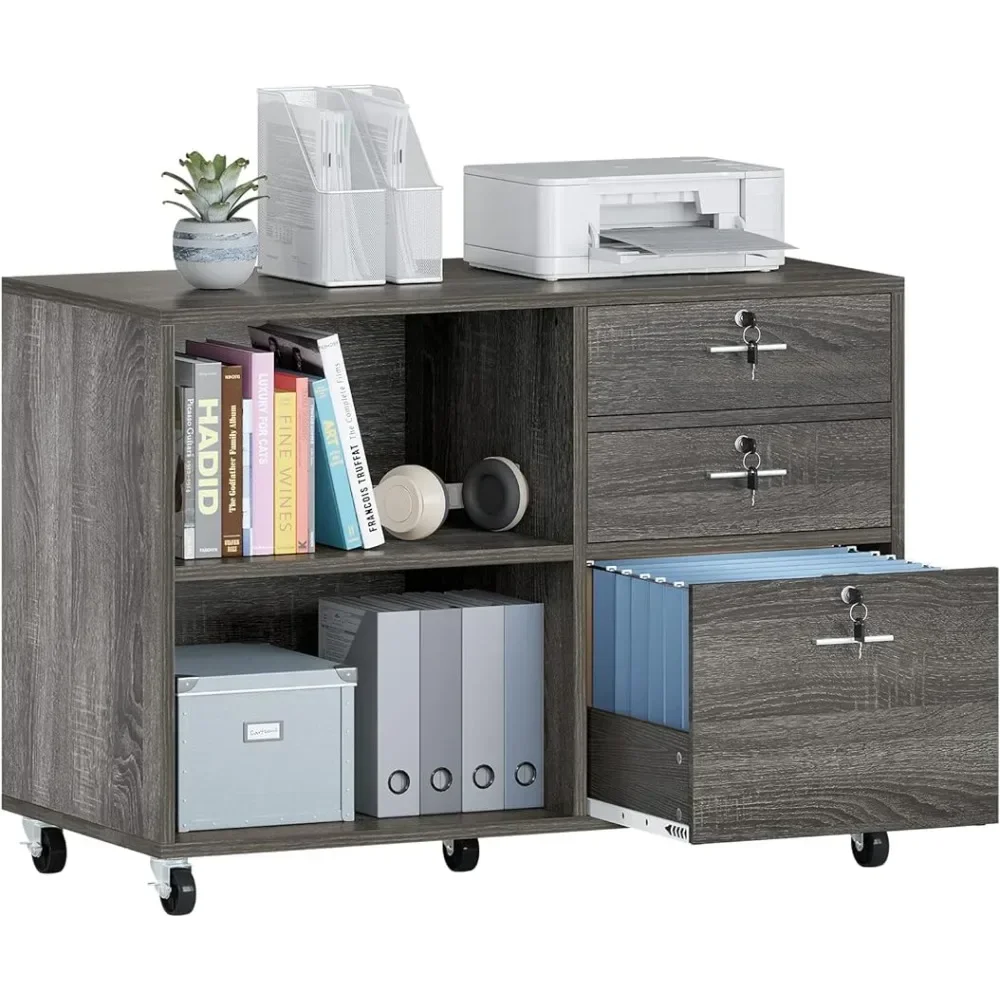 

Storage Cabinet Printer Stand With 2 Open Shelves for Home Office Organization Filing Cabinets Dark Grey Freight Free Furniture