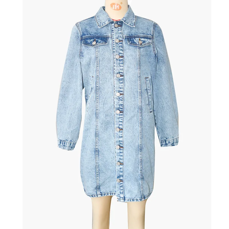Modische Jeansjacke für Damen, lang, einreihig, Revers, Persönlichkeit, Generation, Damenbekleidung