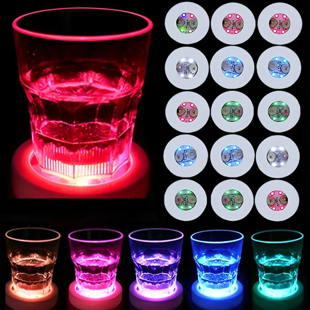 80//20/1 Pcs Luminous Bottle Stickers Lights 6cm LED Coaster Lamps for Xmas Bar KTV Wedding Party Cocktail Drink Cups Vase Decor