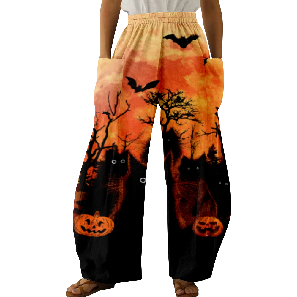 Spring Halloween Pumpkin Pants Fashion Woman Summer Loose Street Trousers Bloomers Trendy Y2K Pants Casual Pantalones All-match