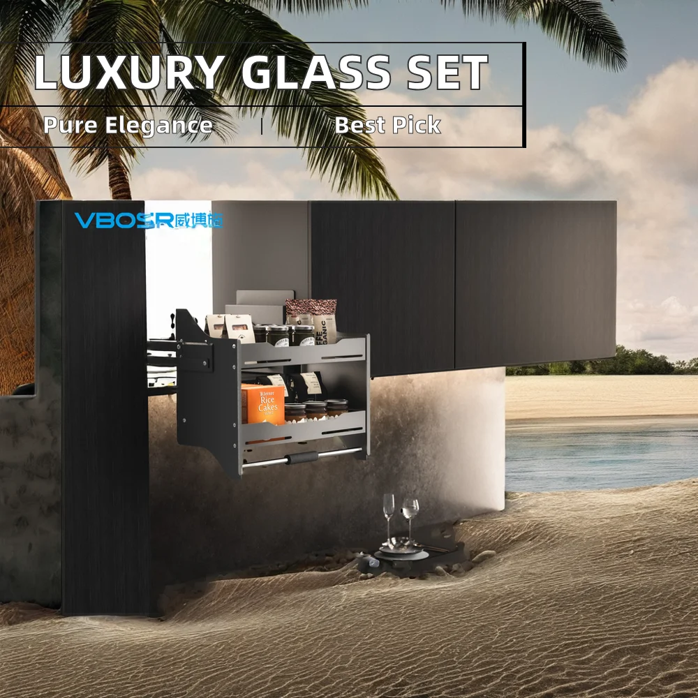 الحديثة 2 الطبقة المطبخ جدار خزانة التلقائي سلة التخزين مصعد رفع طبقة مزدوجة وعاء رف متعدد الوظائف #5