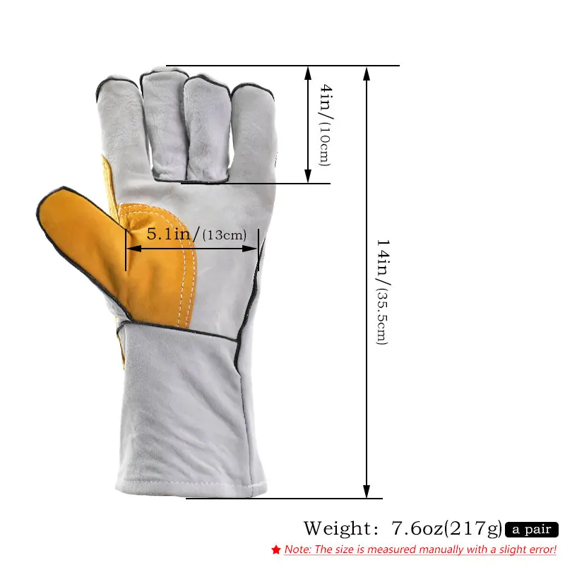 Extended Welding Gloves Double Spliced Cowhide Suitable For Barbecue Baking Work Full Protection of the Palm to Prevent Burns image 2