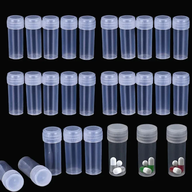 300Pcs 5ml Plastic Small Bottles Clear Mini Sample Jar Containers For Medicine Liquid Solid Pills Powder Capsule Jewelry Storage