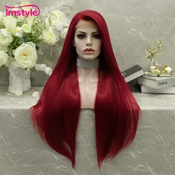 Imstyle Red Lace Wig Synthetic Lace Front Wig For Women Long Straight Wig Heat Resistant Fiber Cosplay Wig