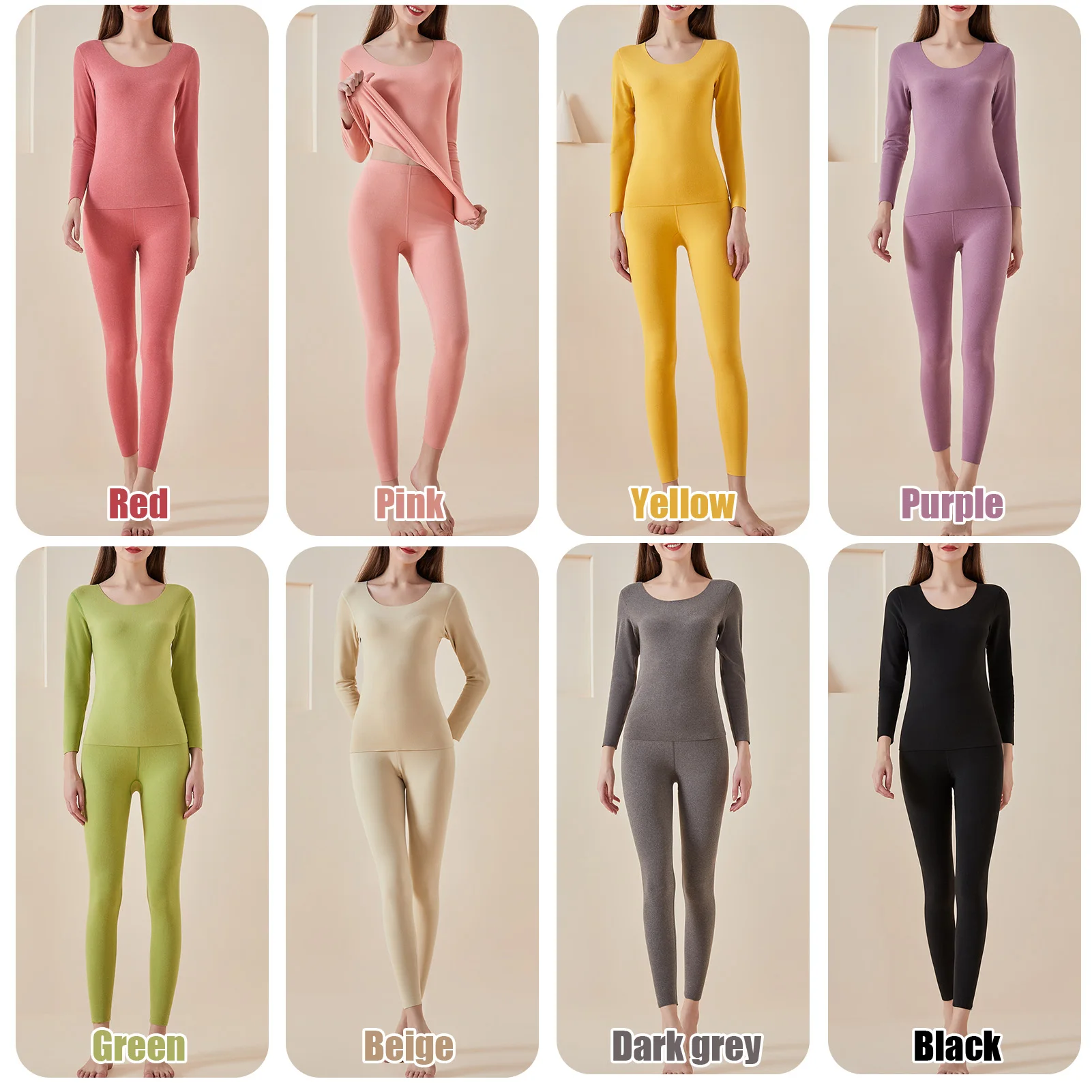 النساء ملابس اخلية حرارية مجموعة الصوف سلس Bodycon الدافئة بلون س الرقبة طويلة الأكمام الملابس الداخلية M L XL 2XL حجم 155-175 سم