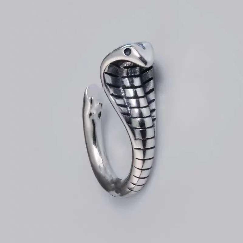 Men Ring Open Size Retro 925 Silver Ring Jewelry Personality Trendy Cobra Snake Shaped Finger Accessories Gift For Boyfriend