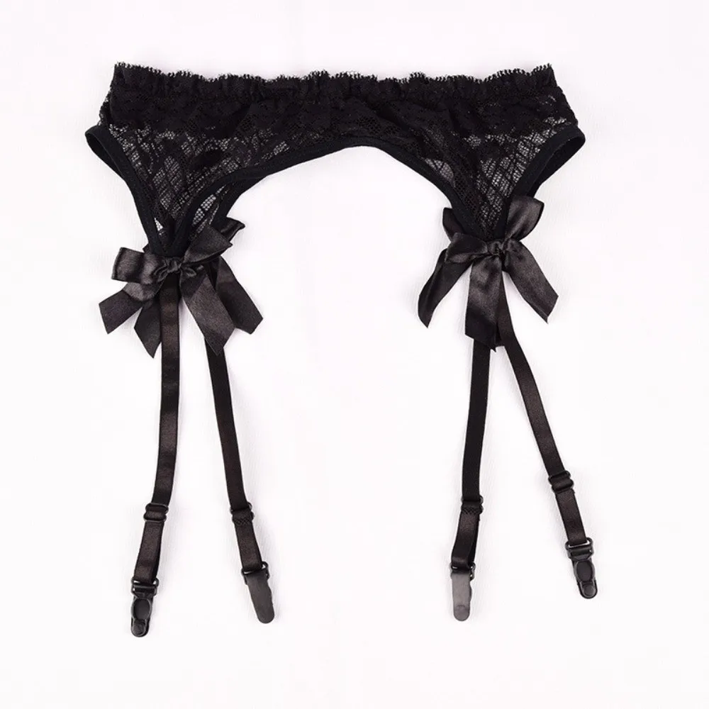 Floral Lace Garter Belt Adjustable Straps Transparent Underwear Suspender Belt Bow Plaid Garters for Stockings Intimate Wear