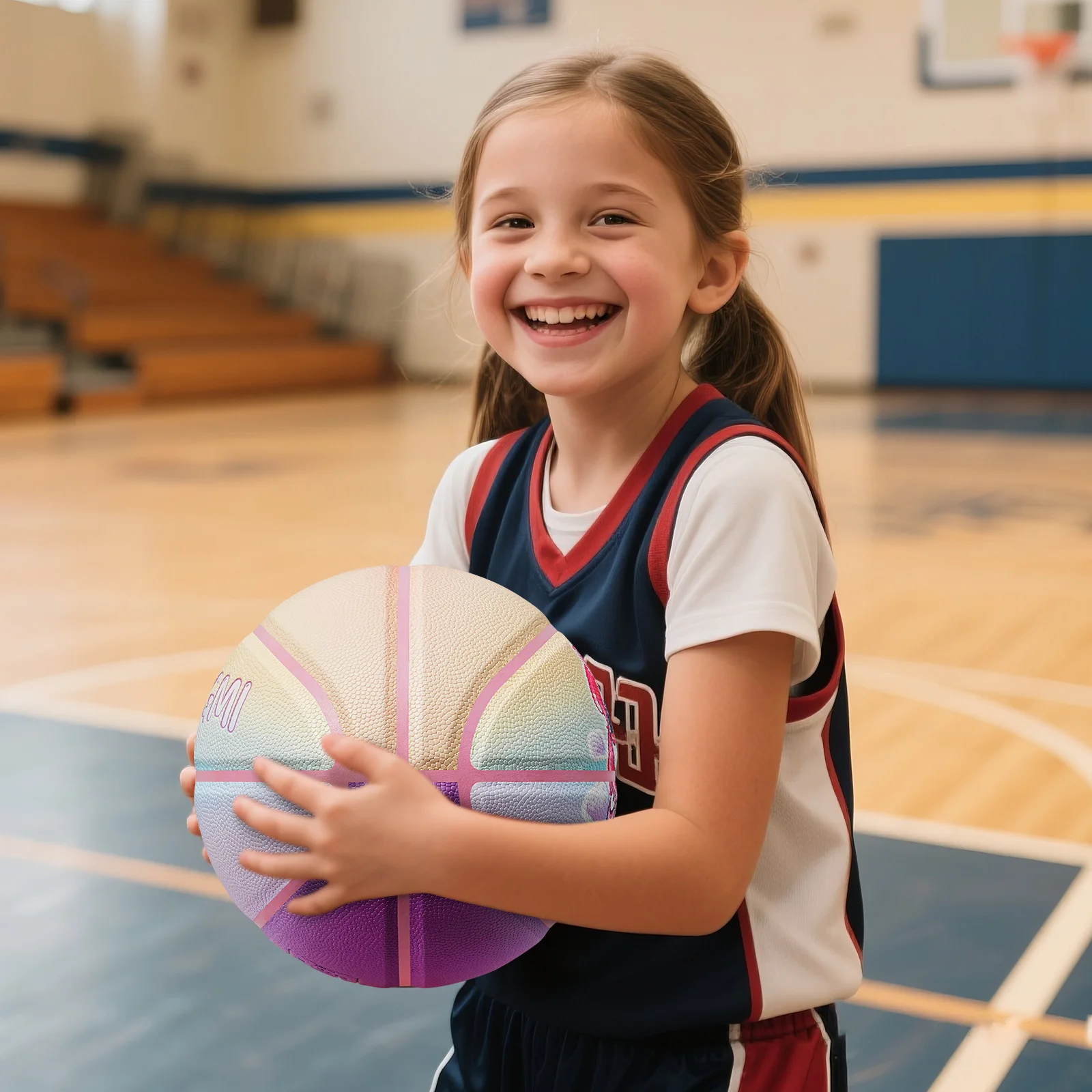 Kuangmi Unicorn Kids Basketball Size5 27.5", PU Leather Surface for Slip Resistance and Wear Resistance, Indoor/Outdoor,KMbb576