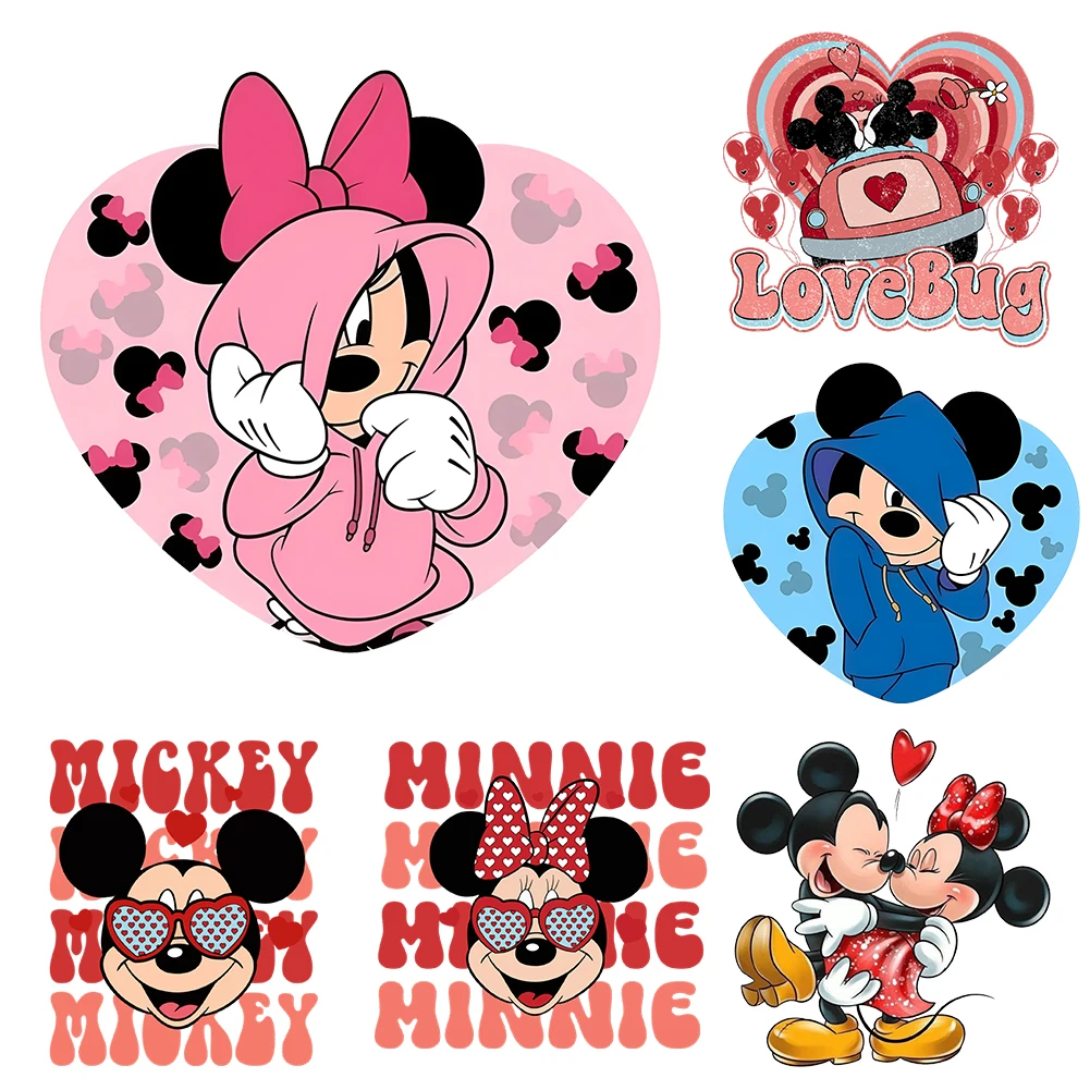 Valentine's Day Mickey  Iron On Heat Transfer Stickers For Clothes DTF Pinted Vinyl Thermal Appliques Washable T-Shirt Decal