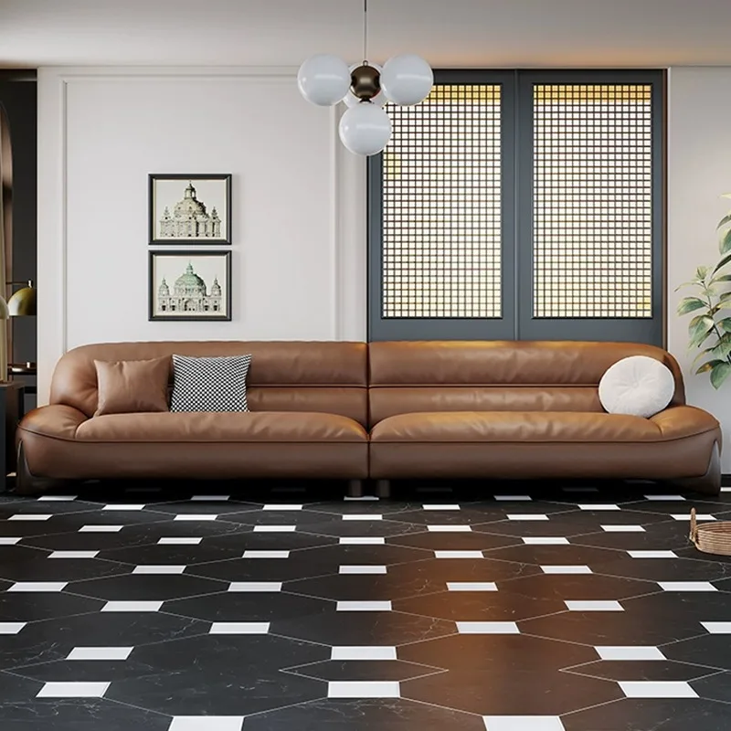 Italian Leather Luxury Office Sofa Reclining Home Office & Living Room Use Simple Modern Three-person Coffee Table Set