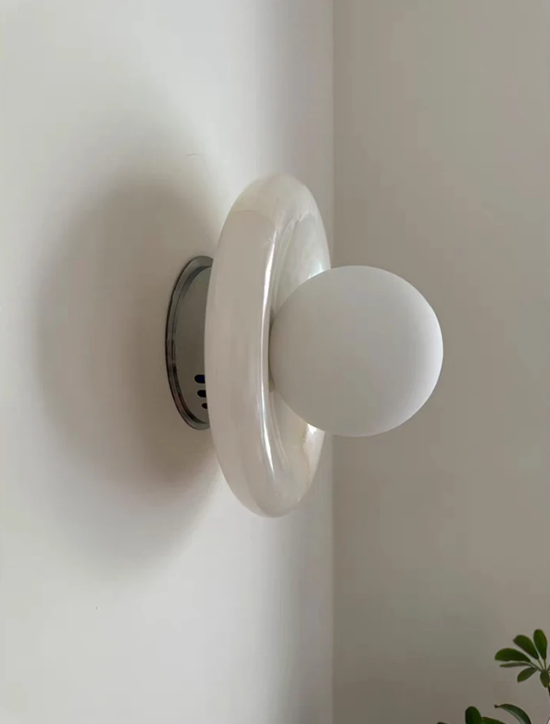 Round Real Stone Wall Light Home White Glass G9 Bulb Indoor