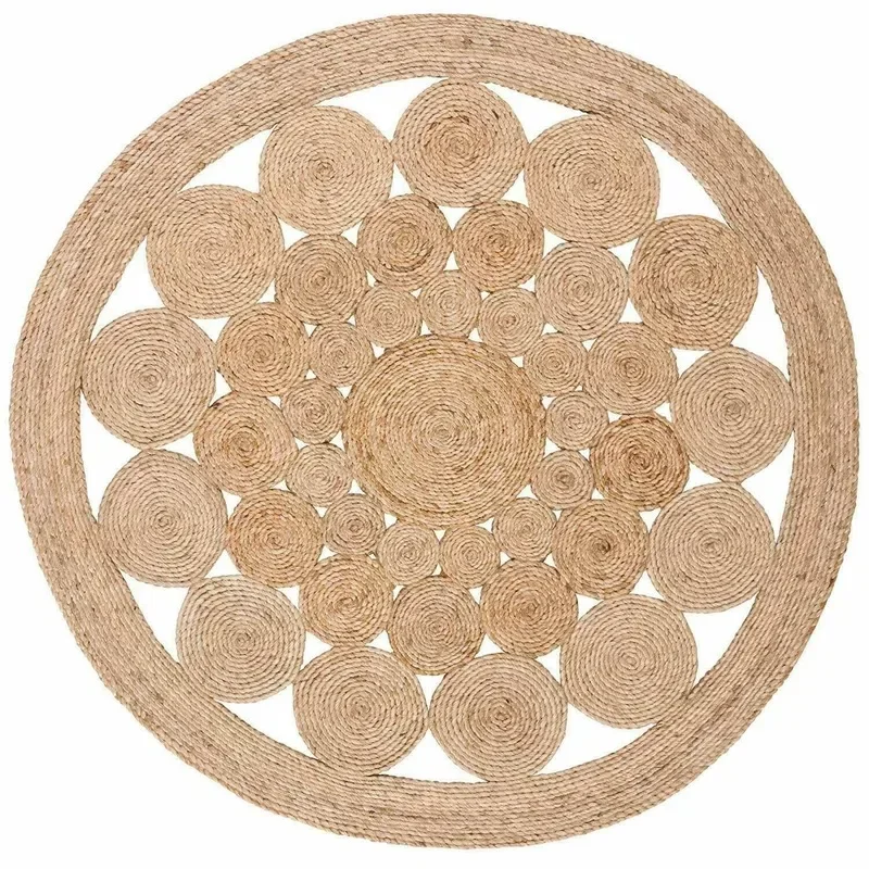 Rug Natural Jute Handmade Round 60x60cm Carpet Modern Boho Reversible Area Rug Carpets for Living Room