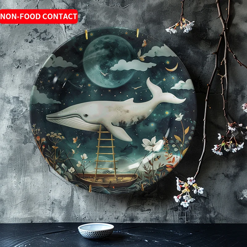 1pc Ocean Whale Ceramic Decorative Plate - Artistic Non-Food Contact Home Decor for Living Room, Bedroom, Study - Unique