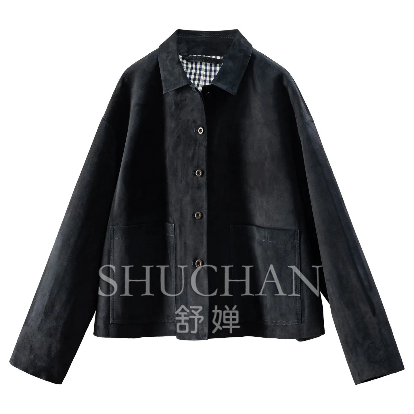 Old Money Royal Blue Jacket Italian Fetal Cow Reverse Velvet Surface Leather Lapel Leather Jacket Short Jacket Women 68W