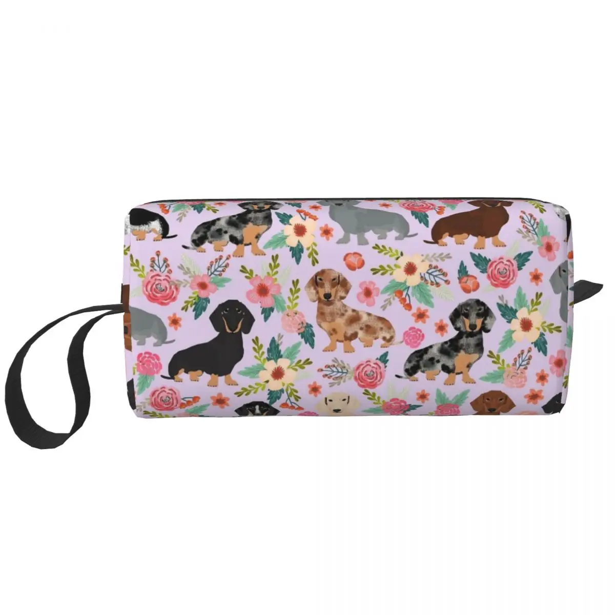 

Dachshund Floral Flowers Doxie Dog Makeup Bag Pouch Waterproof Cosmetic Bag Travel Toiletry Makeup Pouch Storage Bag for Women