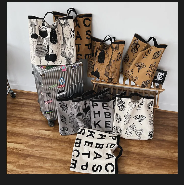 

Modern Sketch Letter Canvas Tote Bag Large Capaci op Bag Lazy Sle Women's Handbag Cotton Material Buet Bag ape