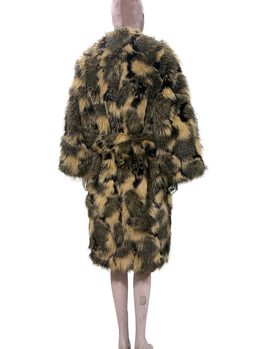 الخريف الشتاء طويل ملون متعدد الألوان أشعث شعر سميكة الدافئة فو الثعلب الفراء معطف المرأة شيك أنيق فاخر مصمم الملابس #4