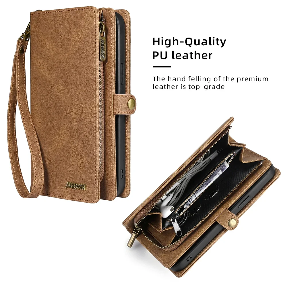 Wallet PU Leather Phone Case Cover For iPhone 16 15 Pro Max iPhone 16 15 Plus with Card Slots Zipper Wallet Design Phone Cover