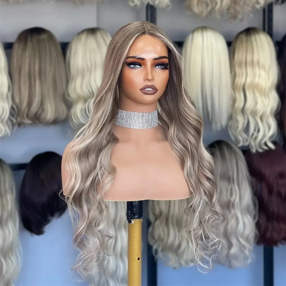 

Модные пепельно-русые натуральные волосы, женские парики Balayage, синтетический длинный мягкий волнистый парик спереди, 13x4, парик для косплея, вечерние, Wear and Go