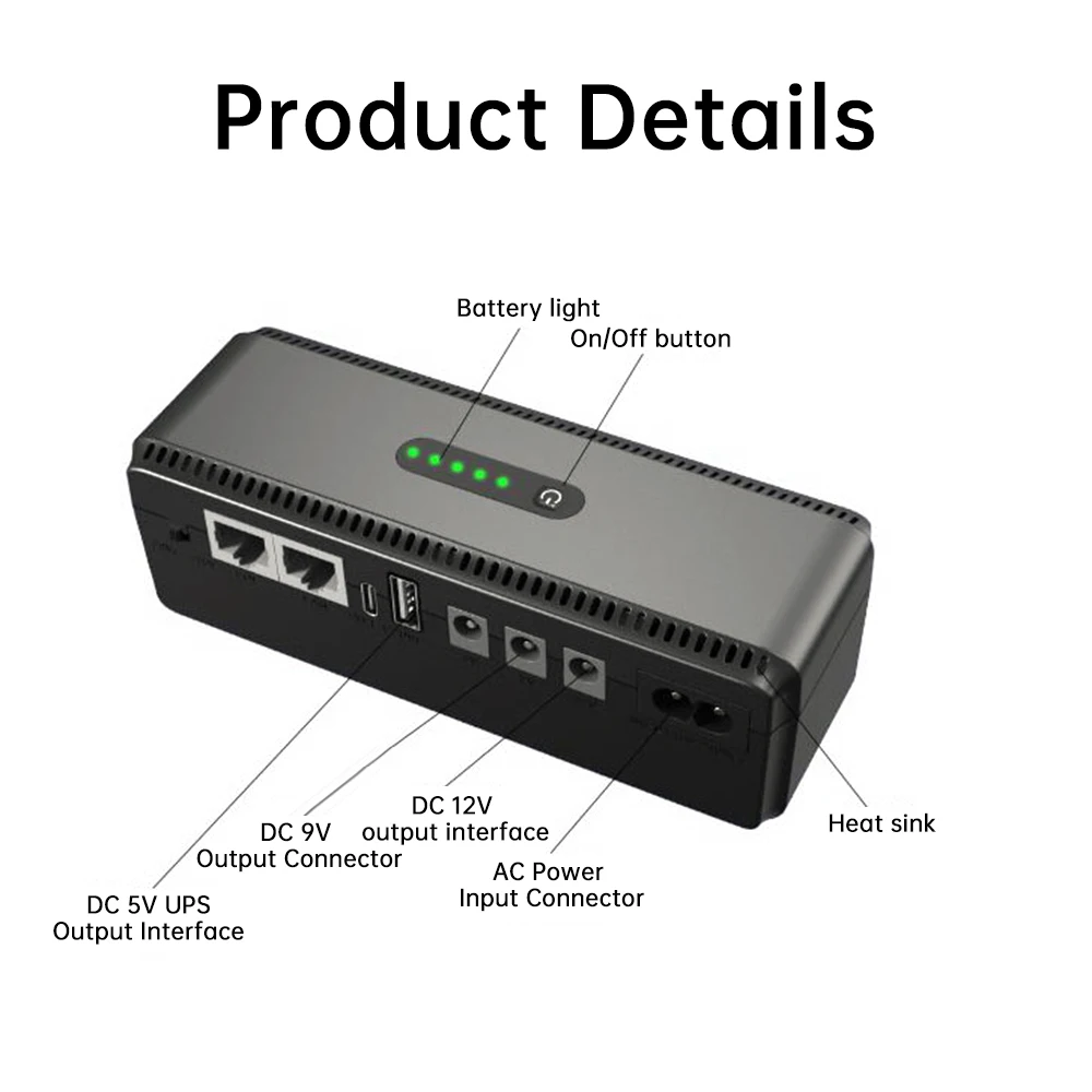 Batería de respaldo DC UPS, 10400mAh, 5V, 9V, 12V, 2A, 15V, 24V, 1A, 2A, salida de fuente de alimentación ininterrumpida, 85-265V, enchufe de la UE