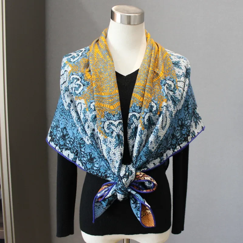 High-end Elegant Women's Fashion Personalized Design Elegant Silk Wool Double-sided Printing Hand-rolled Warm Scarf Shawl Wrap