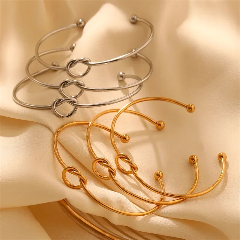 Fashion Love Heart Gold Silver Open Stainless Steel Bangles for Women Rose Gold Knotted Bracelet Trendy Simple Geometric Jewelry