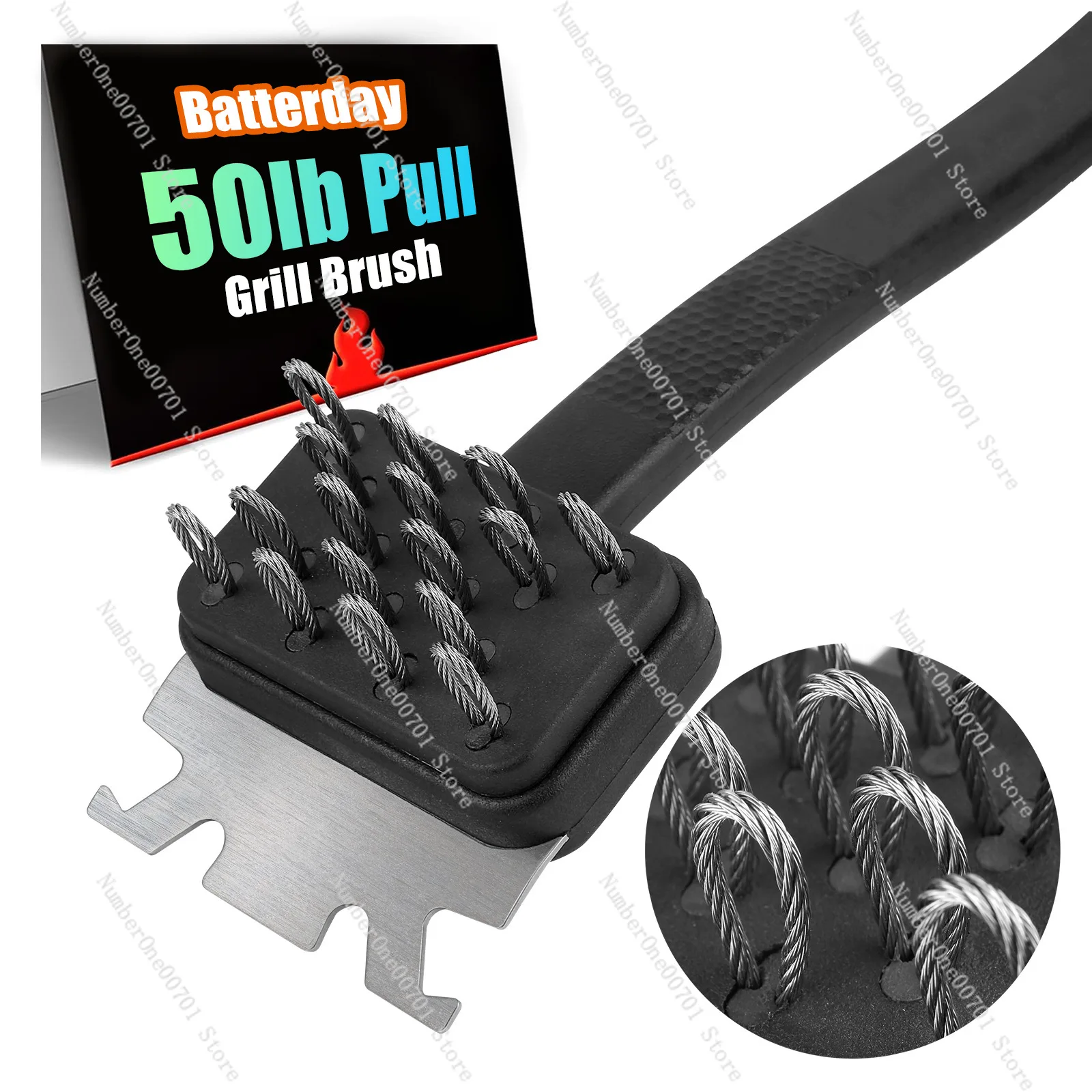 304 Stainless Steel Grill Cleaning Brush, Exposed Bristle Head BBQ Brush for Grill Grate & Oven Cleaning