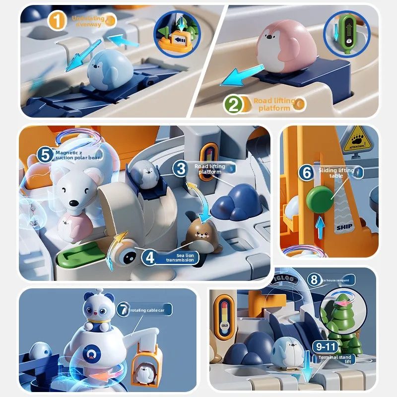 แข่งรถรางรุ่น Racing ของเล่นเพื่อการศึกษาเด็กติดตามรถผจญภัยเกมเกมสมอง Mechanical Interactive รถไฟของเล่น