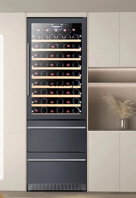 Three-door frequency conversion drawer cabinet constant temperature wine cabinet black steel embedded refrigerator