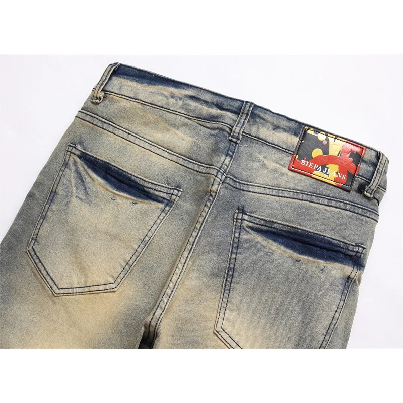 Fashion trend High Street printed jeans men's slim-fitting cool street stretch pencil pants slim fit ankle tight trousers