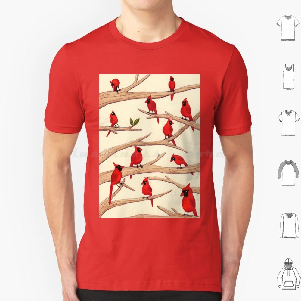 Cardinals T Shirt Cotton Men Women Diy Print Cardinals Cardinal Bird Red Tree Branch Leaf Flock Cute Sweet Wing Pattern Group