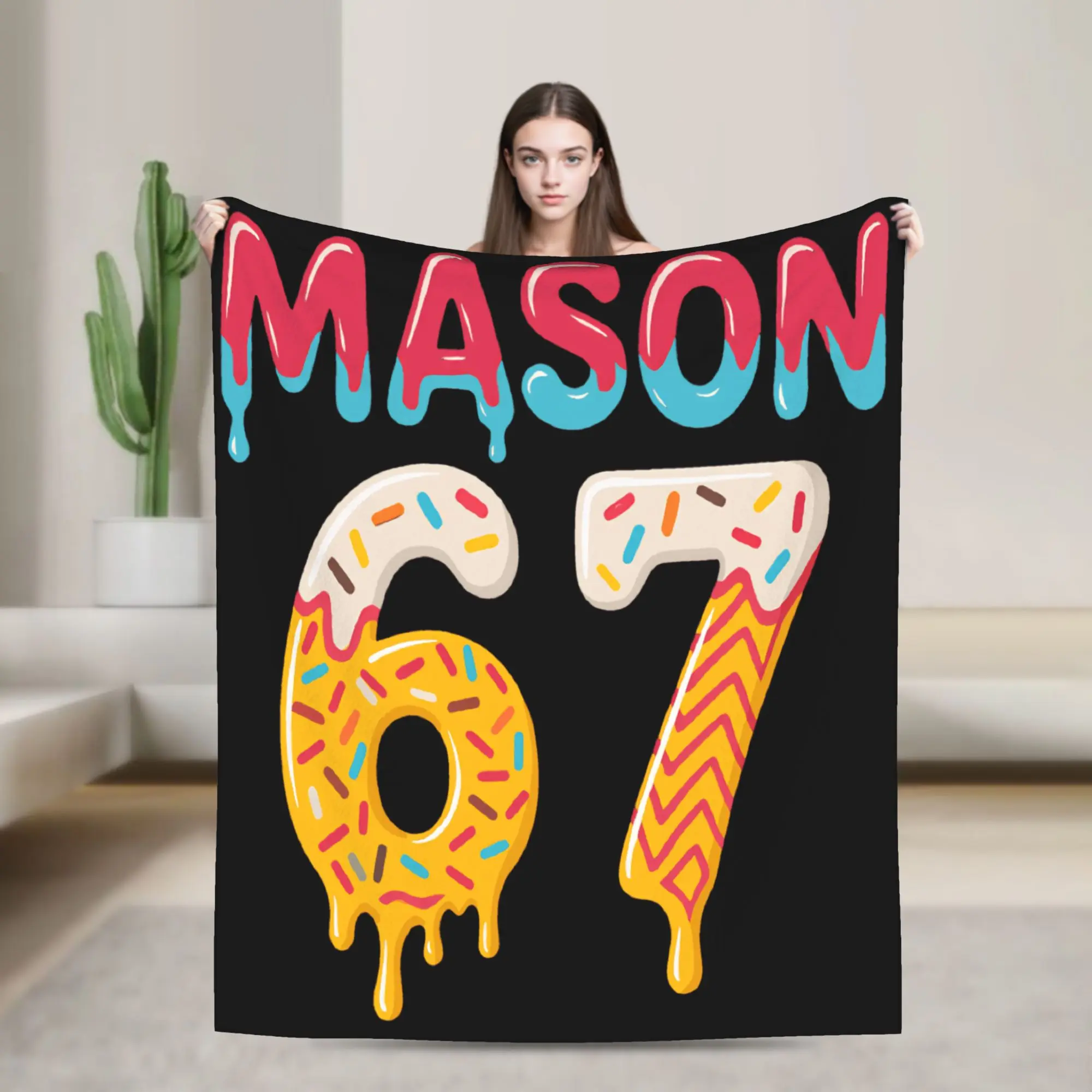 Six Seven Ice Cream Drip 67 Mason Meme Soft Blanket Adult Plush Bedding Throws Novelty Bedroom Flannel Bedspread Sofa Bed Cover