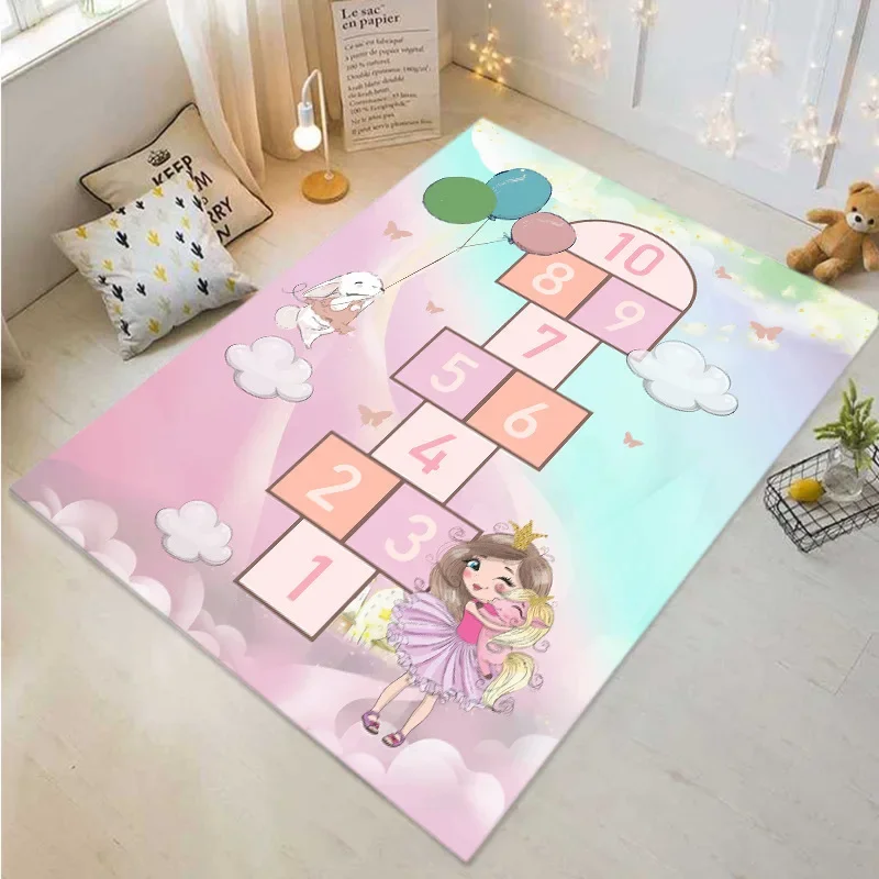 Pink Carpet for Children Boys Girls Cartoon Game Square Carpets Kindergarten Early Education Baby Crawling Mat Home Decor Carpet