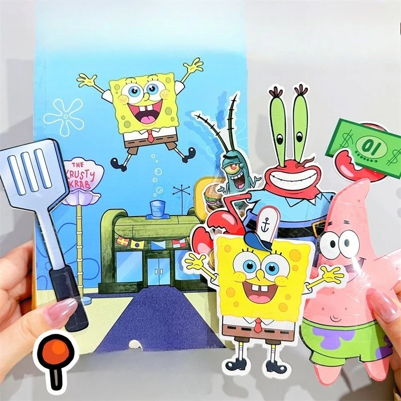 SpongeBob Krusty Krab & Squidward Quiet Book Set (2 Books) - No-Cut DIY Craft Kit, Dress-Up Activity Toy for Kids