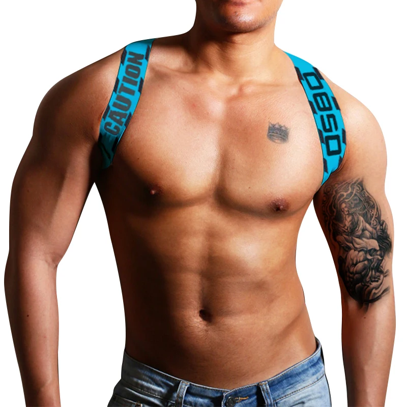 Sexy Elastic Band Harness Men Shoulder Straps Chest Bondage Muscle Halter Belt Men Bodysuite Gay Clubwear Club Party Costume