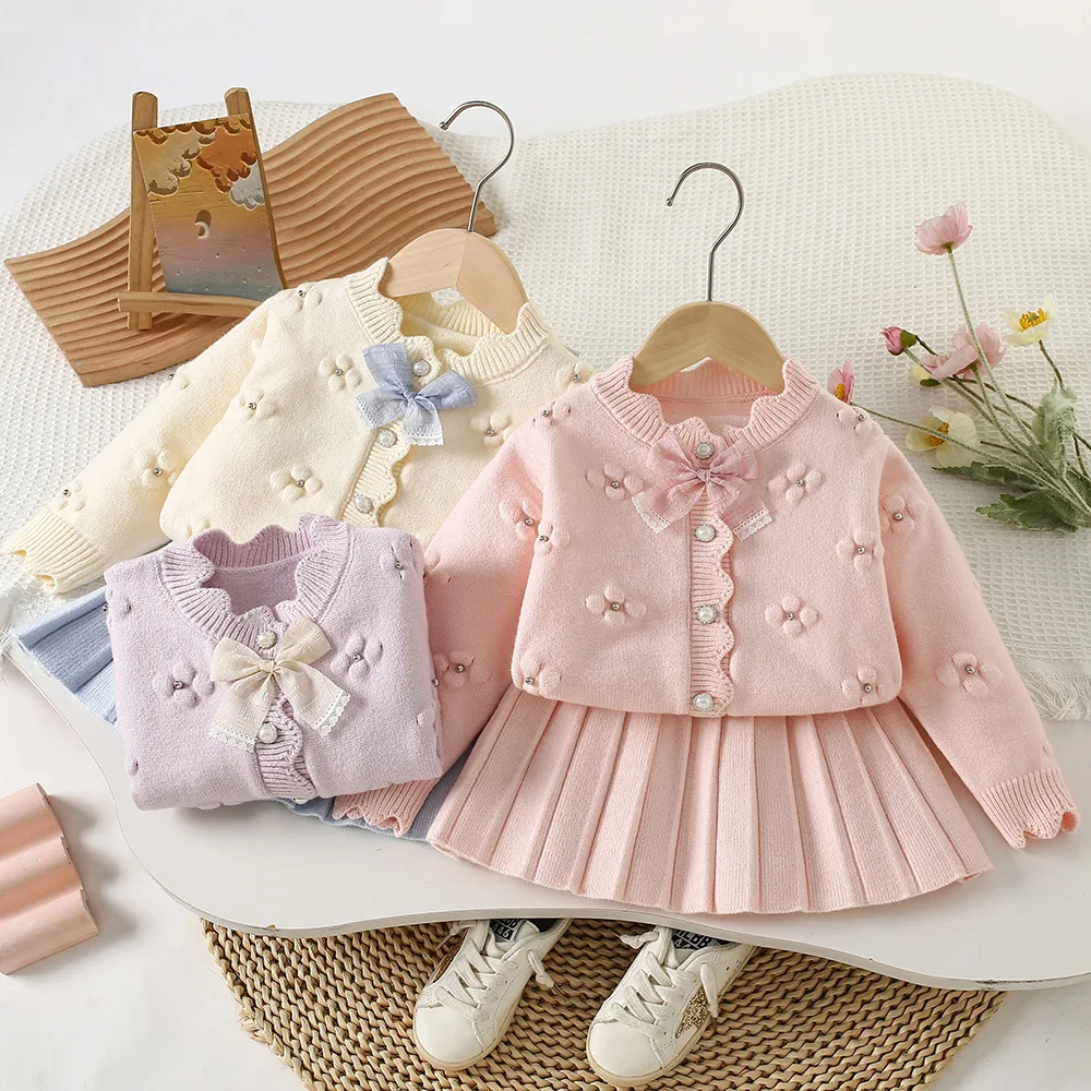 

Girls Clothing Sets Autumn Winter Children Woolen Jersey Sweaters Coats Skirts Kids Princess Dress Outfits For Baby Knitted Suit