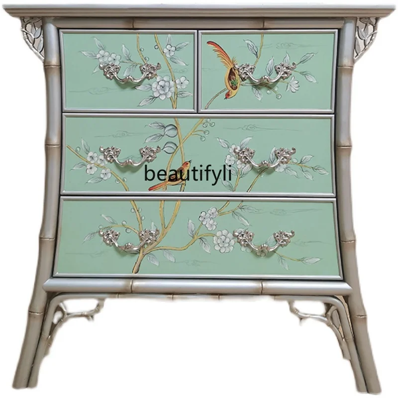 American Retro Entrance Cabinet Painted Four-Bucket Cabinet Living Room Decorative Sideboard Cabinet European Style Locker