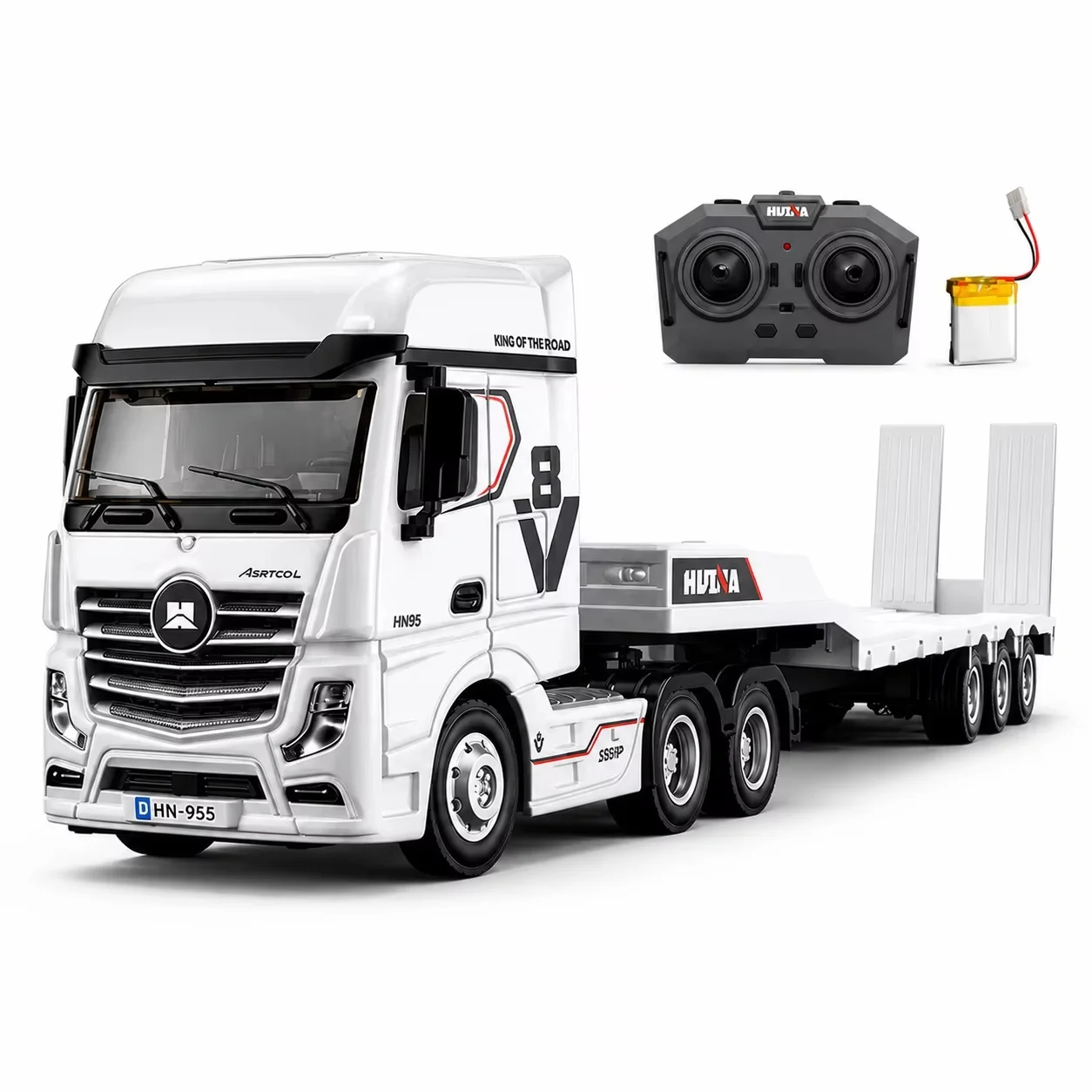 Huina 9900 1/64 RC Flatbed Semi-Trailer Truck 2.4G Remote Control Engineering Vehicle Mini Collectible Model Desktop Toy Gift