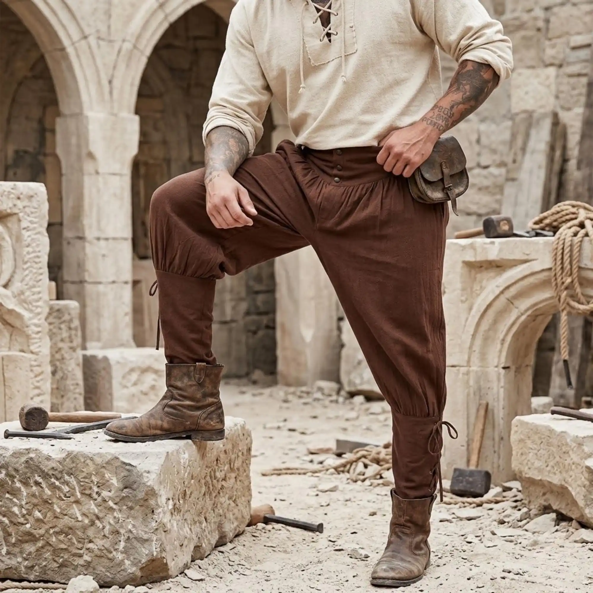 Pantalon long de style médiéval et renaisse, pantalon de pirate avec lacets à la cheville, idéal pour Halloween, les jeux de rôle (LARP) et les costumes de cosplay.