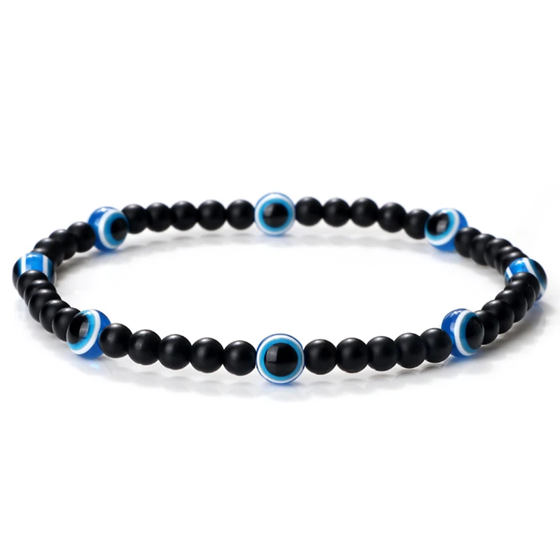 Turkish Blue Evil Eyes Bracelet 4mm Mini Beads Natural Tiger Eye Lava Stone Lucky Bracelets for Women Men Jewelry Pulseras Homme