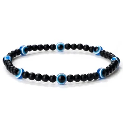 Turkish Blue Evil Eyes Bracelet 4mm Mini Beads Natural Tiger Eye Lava Stone Lucky Bracelets for Women Men Jewelry Pulseras Homme