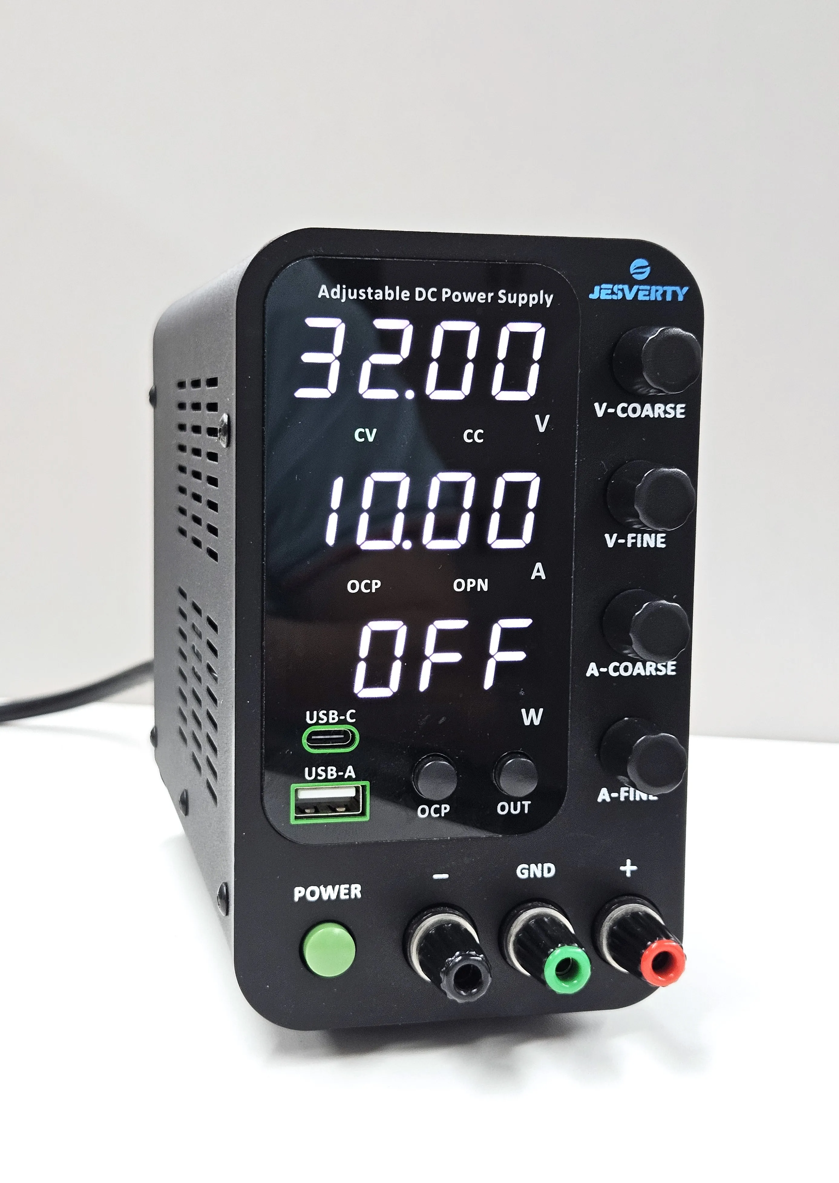 

Local US Shipping JESVERTY 0-32V 0-10A Switching Bench Power Supply with 20W USB Type-C Charge, 4-Digit LED Display SPS-3010V