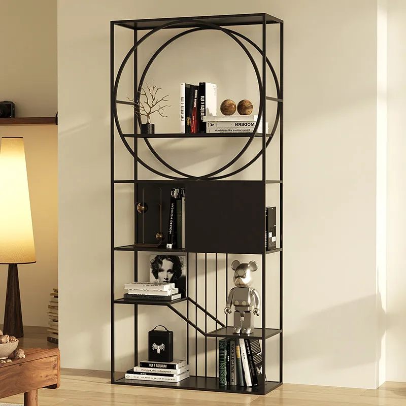 Home light luxury upright iron bookshelf storage rack, floor-standing minimalist modern living room multi-layer bookshelf storag