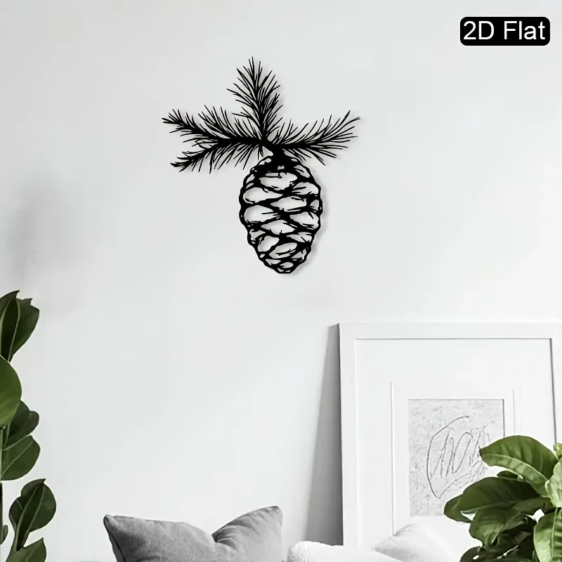 1 pièce d'art mural en métal en forme de cône de pin et de branche, décoration en silhouette métallique fine avec un savoir-faire exquis