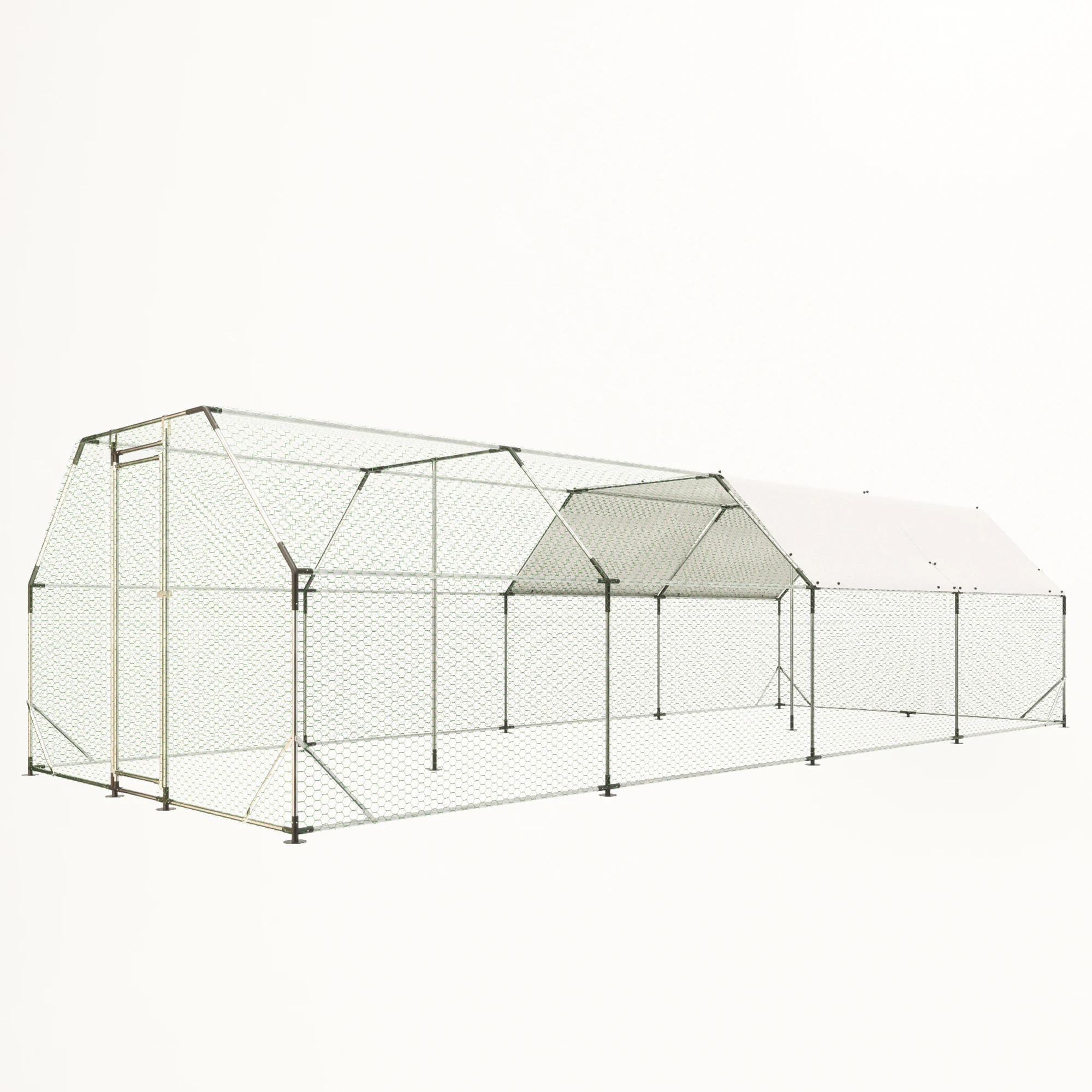 Jaula de Metal Galvanizado Grande para Pollos, de 9.94 Pies x 25.68 Pies, Corral para Aves de Corral, Gallinero #