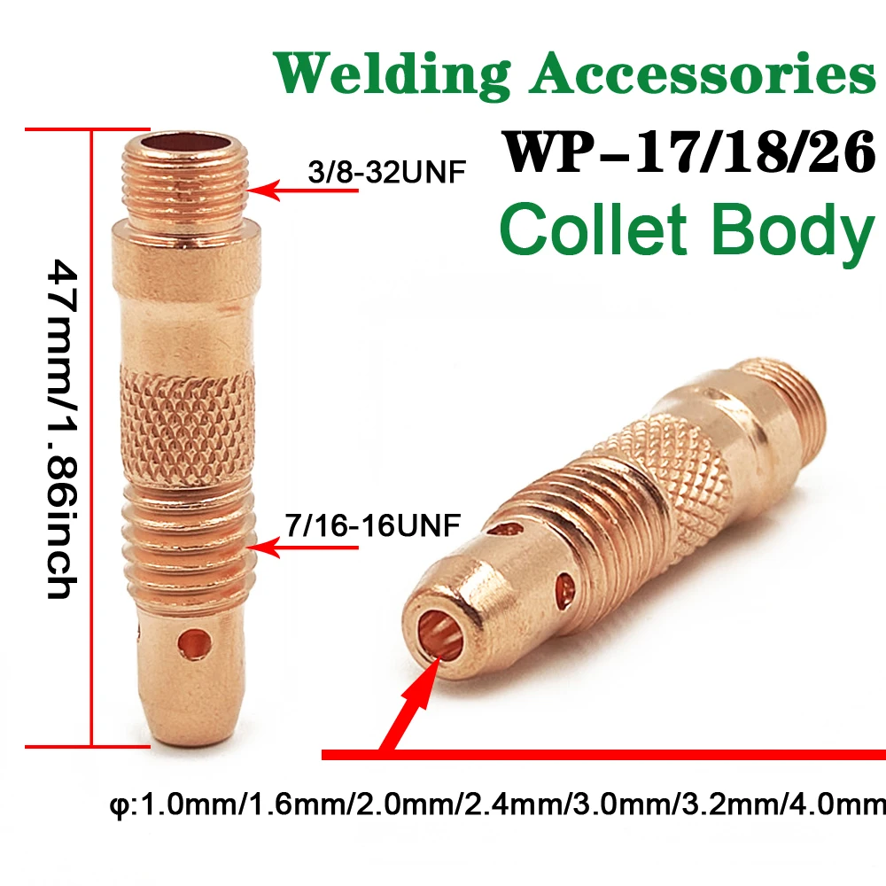 TIG Welding Torch Consumable Collet Body 1.0mm 1.6mm 2.0mm 2.4mm 3.2mm 4.0mm WP17 WP18 WP26 TIG Tungstens Electrodes Collet