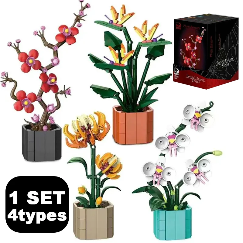 

Креативный букет орхидей в горшках, строительные блоки, бессмертный цветок, домашний стол, украшение для растения, сборные кирпичи, игрушка в подарок для девочек