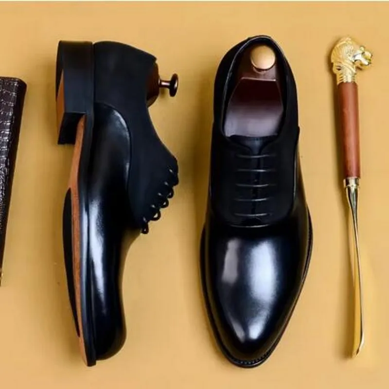 Handmade Genuine Leather Brown Black Oxfords Shoes for Men Fashion Lace up Formal Business Shoe Big Size 38-46