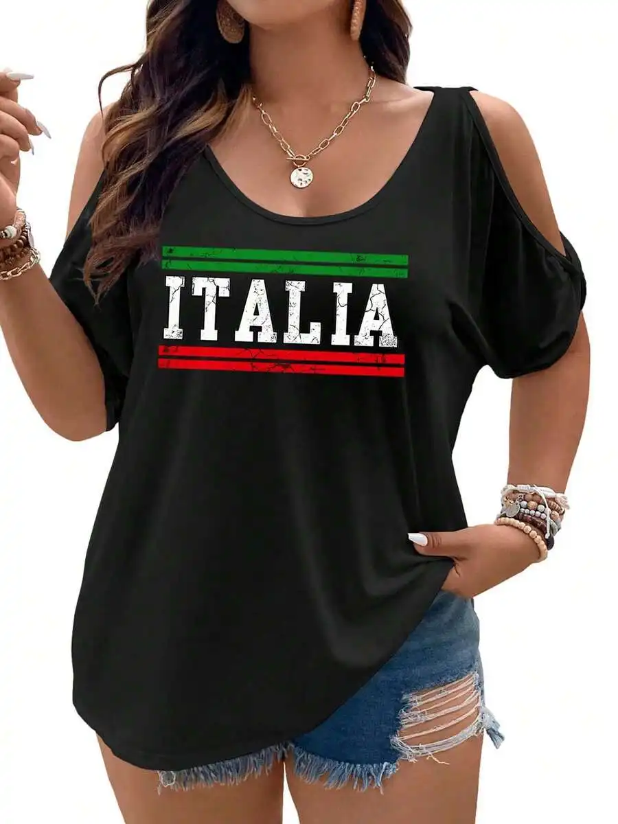 

Black Cold Shoulder Top With Back Tie Detail Women Loose Fit Summer Shirt